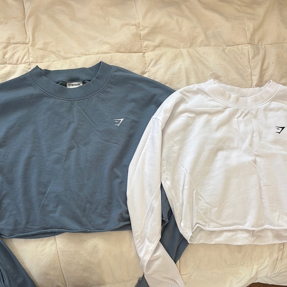 Gymshark Blue and White Cropped Tops